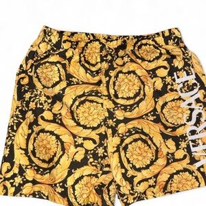 Versace Kids Swim Trunks in Black and Gold